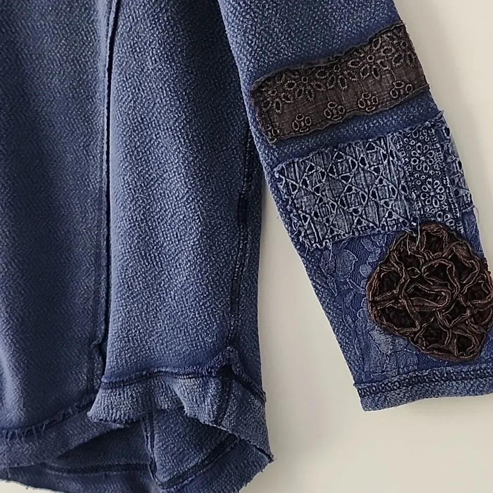 Free People You Dont Own Me Navy Embroidered Oversized Long Sleeves Tunic Top M - Picture 9 of 11